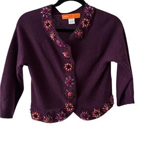Cynthia Steffe 100% Cashmere Jeweled Cropped Cardigan XS Purple Embellished